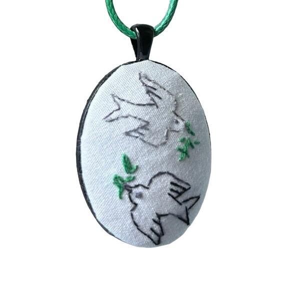 Peace Doves Embroidery Necklace - Picture 1 of 4